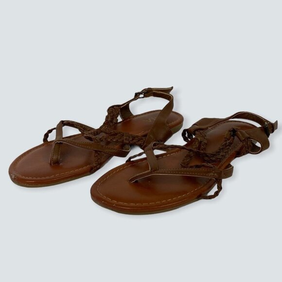 Mia Dannie Gladiator‎ Sandals Brown Braided Size 9 Flat Bohemian Boho Strappy - Picture 3 of 12